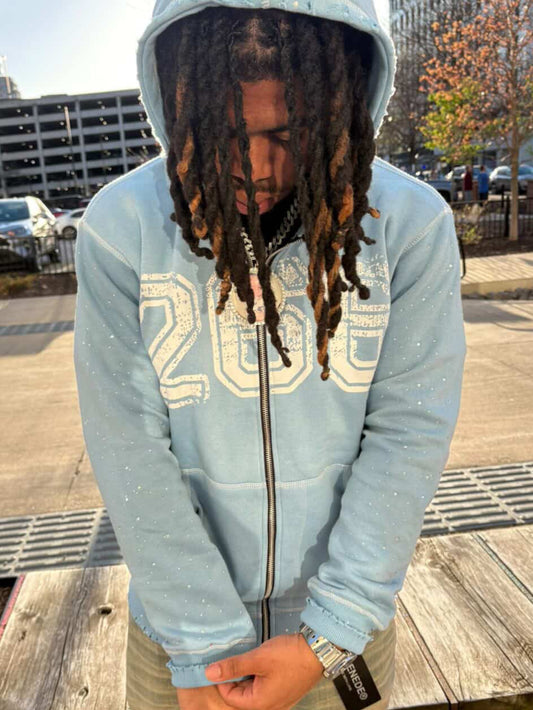 266 Sky Blue Rhinestone Zip Ups