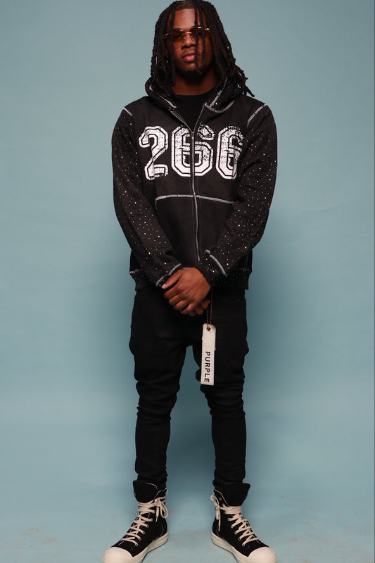 266 Black Rhinestone Zip