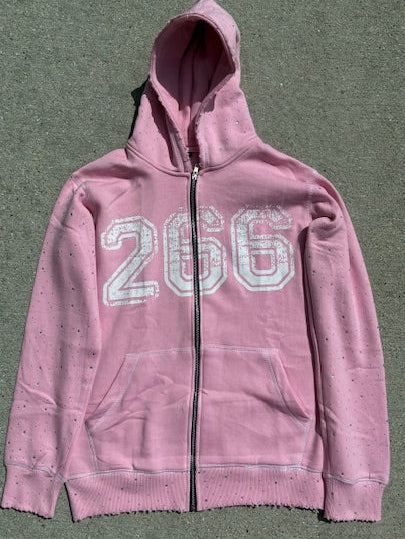 266 Soft Pink Rhinestone Zip ups