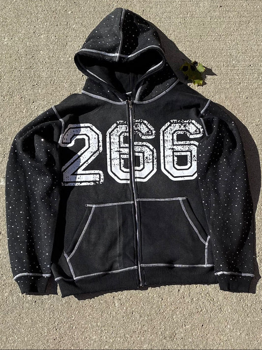 266 Black Rhinestone Zip